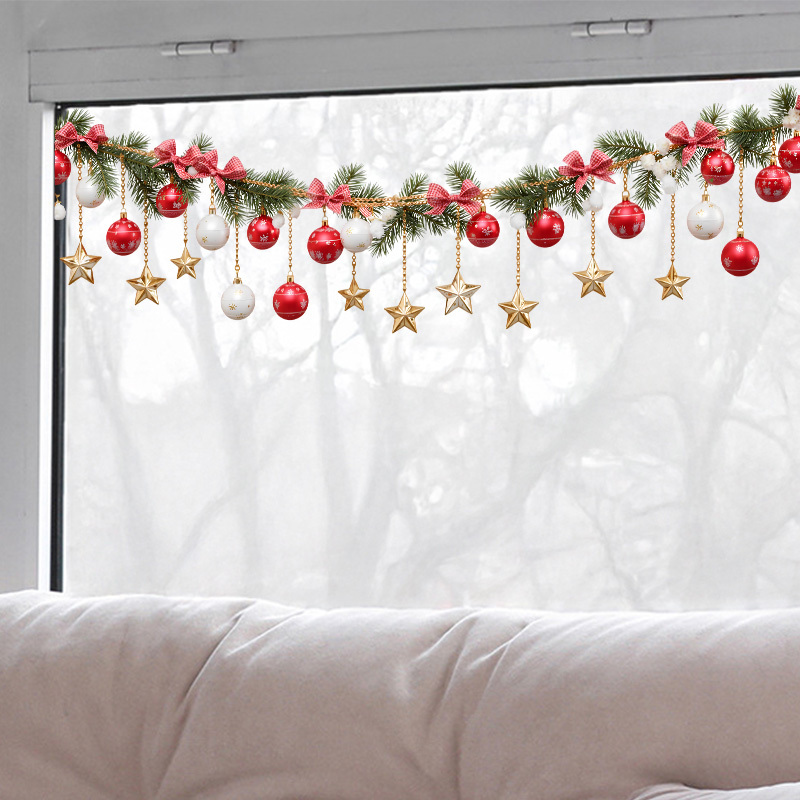 Image of Classic Christmas Colorful Bell And Window Stickers, With Holly Pattern, Removable Pvc Window Decor Stickers, Self-adhesive For Glass And More, Irregular Shape, Glossy End – Festive Holiday Decoration