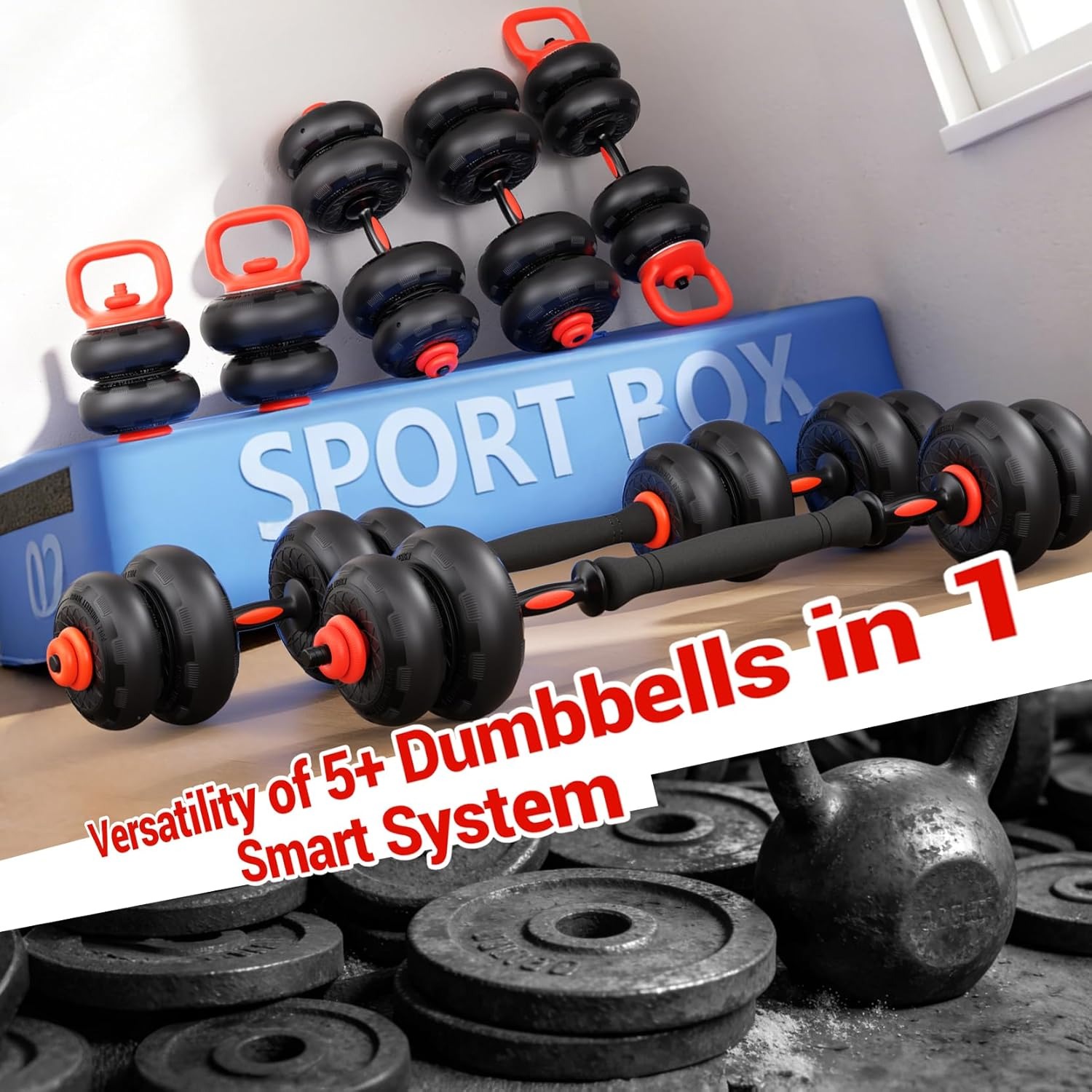 5-in-1 Adjustable Dumbbells 20.41KG Set for Home Gym
