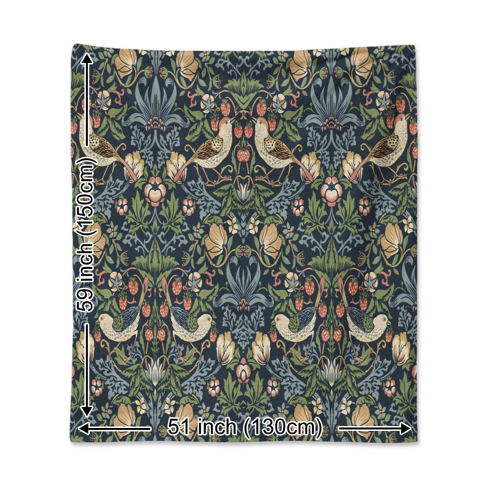 TEMU 1pc Vintage Strawberry-stealing Bird, Titmouse Plant Vine And Warm Printed Blanket, Gift For , , Family, And Lovers For , Camping, Travel, Cars,