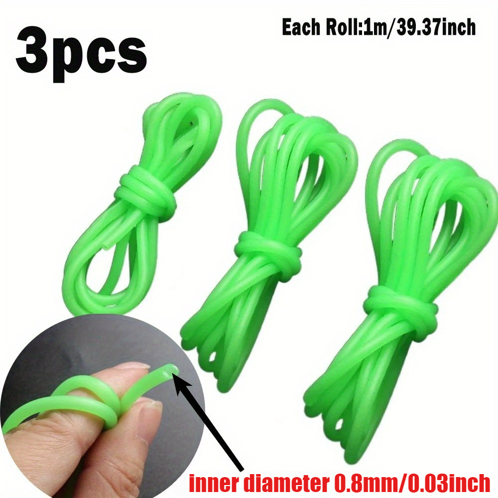 TEMU 3pcs New 0.8/1.5/1.8mm Fishing Hose Silicone Green Anti Rig Tube Hook Line Glow Tubing Rig Sleeves Deep Sea Fishing