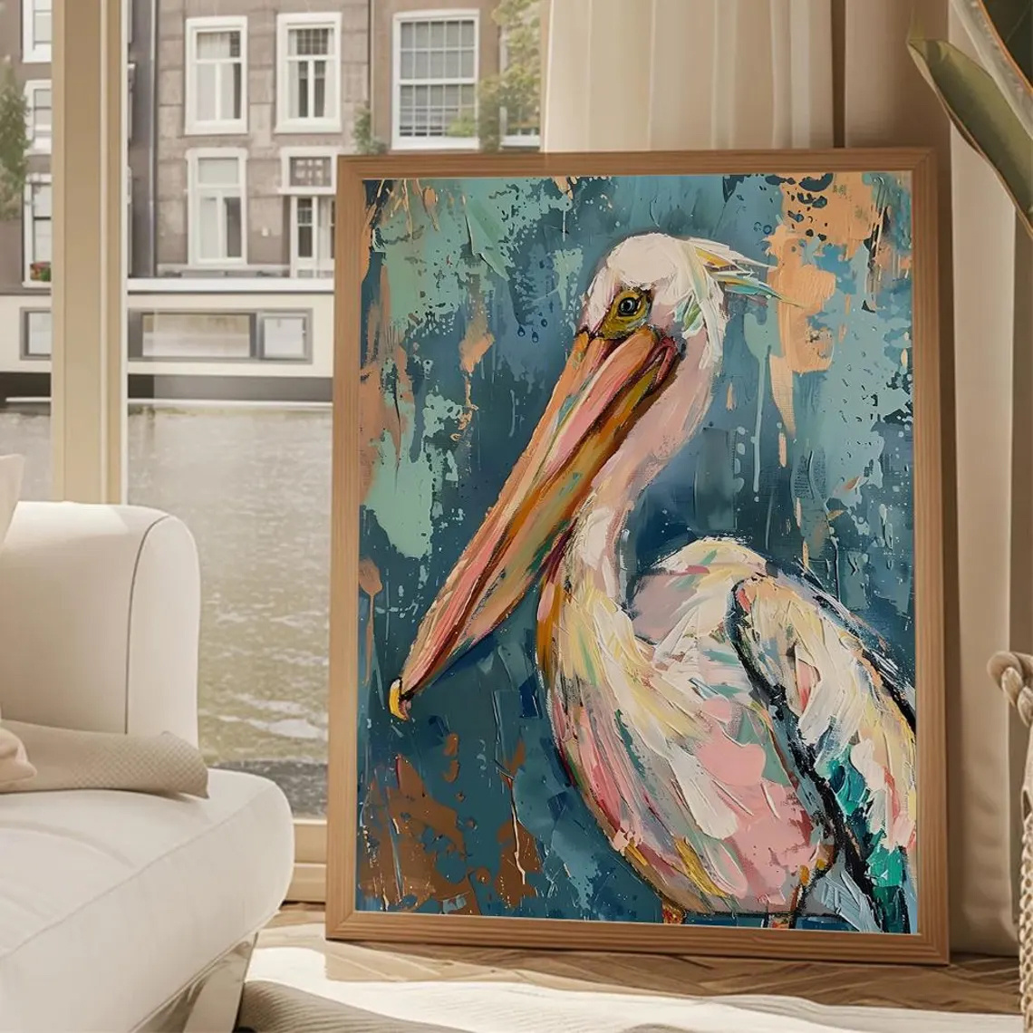 TEMU 2d Flat, Wall Art Frameless Canvas Painting - Abstract Coastal Bird Poster Retro Suitable For Living Room &, Modern Minimalist , Housewarming