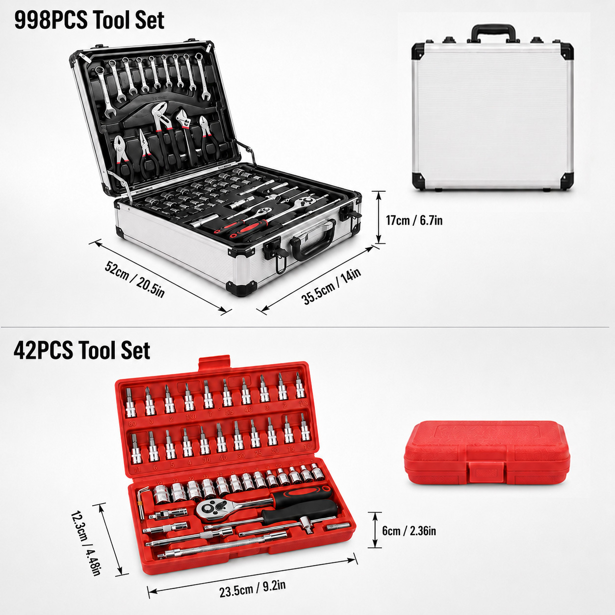 998/42pcs complete auto repair tool set, aluminum trolley tool box on wheels, professional mechanic tool kit,     tools, ratchets, wrenches, sockets & pliers for auto repair, garage, workshop,   maintenance Product details 1