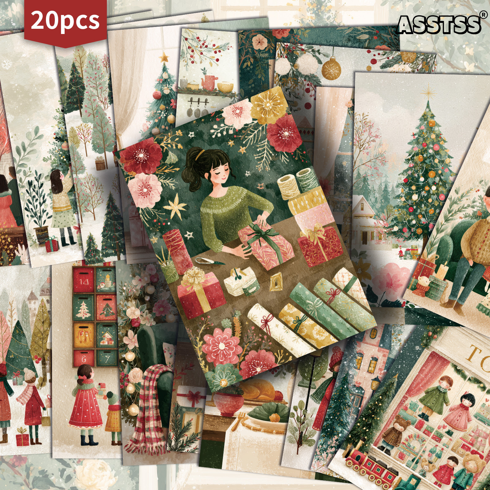 TEMU Set van 20 diverse vintage aquarelkaarten met meisjes, formaat 4x6 inch. Deze retro junk journal papieren tonen klassieke kunst en zijn perfect