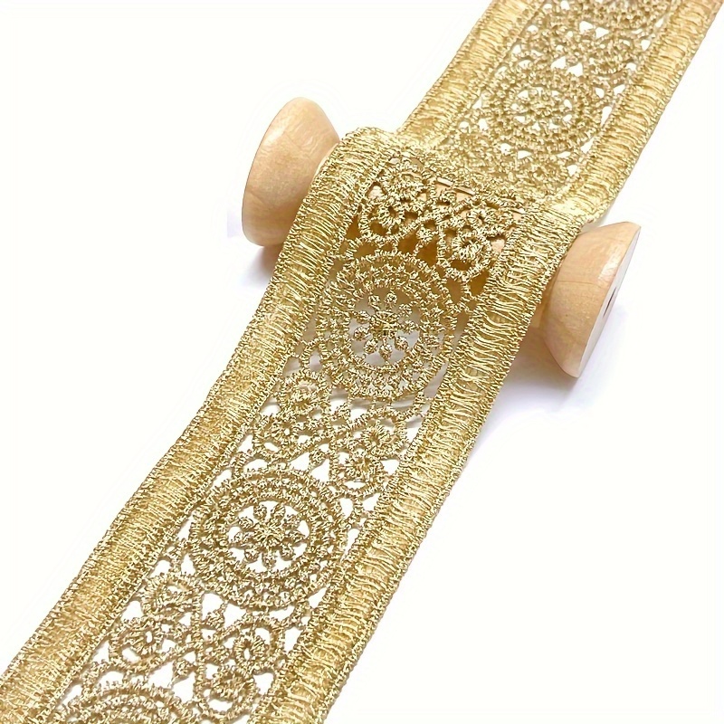 E-shop Goldbestickte Spitze - Breite 5.2Cm/2.04In, Exquisite Blumen- und Geometrische Muster, Elegante Handnähte, Strick- und Heimtextilien