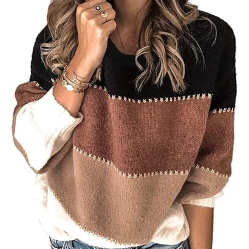 

Women's Sweaters Casual Long Sleeve Crewneck Patchwork Pullover Knit Sweater Tops