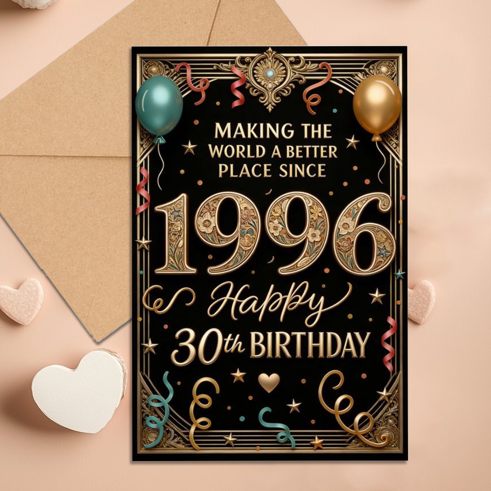 E-shop Vintage-Geburtstagskarte 1996 für Damen & Herren – Retro-Geschenk zum 30. Geburtstag mit Umschlag, Papier-Grußkarte geeignet für Weihnachten,