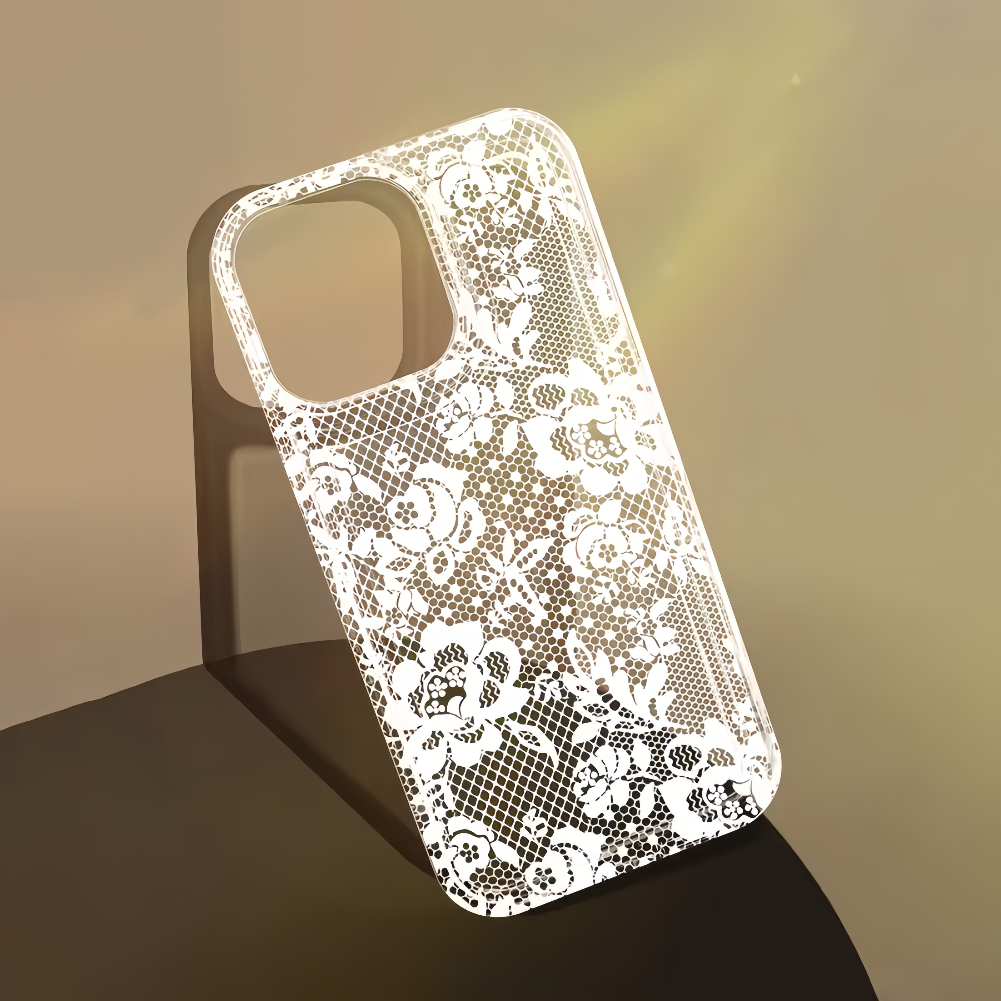 Image of Phone Case - 1pc An Elegant White Lace Printed Air Cushion Phone Case, Fully In Tpu, Compatible With For Iphone 11 Through 17 Pro Max