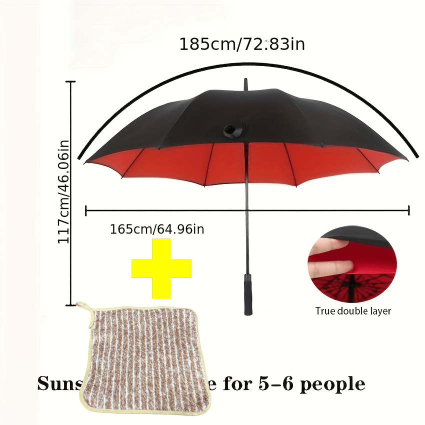 TEMU [1pc Extra Large 72.83-inch Diameter Umbrella And 1pc Cleaning Towel], Red, Black, Blue Double-layer Sunshade, Automatic Opening And Closing