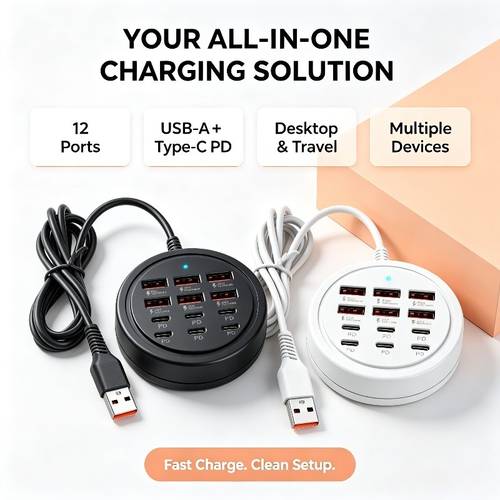 meiglobal 12 port usb c charger hub cable length 120 cm 47 24 in 6 usb a and 6 pd type c ports 66w multi device fast charging station 480mbps usb 2 0 data transfer for motorhome and travel