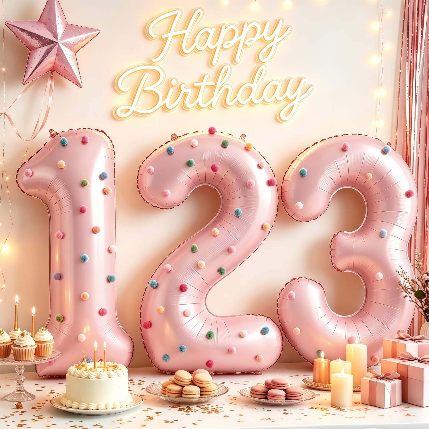 TEMU 1 Set 40 Inch Large Pink Number Foil Balloons With Colorful Plush Balls, Platinum Number Birthday Balloons, Suitable For Birthday Party