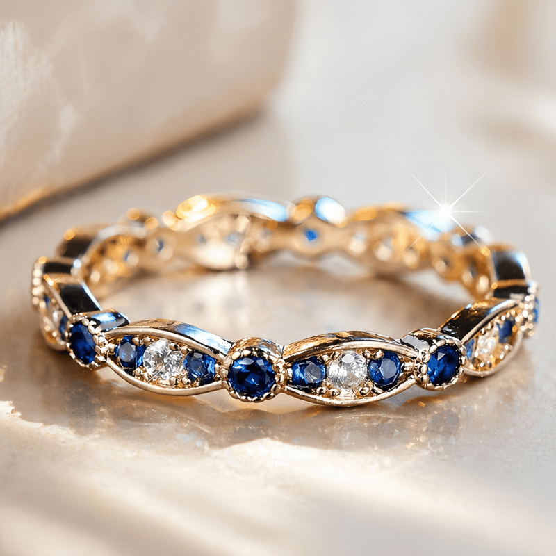 TEMU Vintage Inlay Blue Zirconia Ring For Women Wedding Engagement Banquet Holiday Elegant Ring Jewelry Gifts