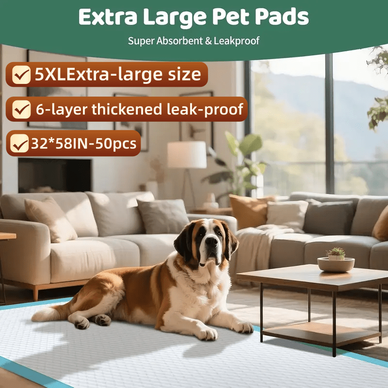 TEMU 58x32 Inch 50-count Dog Pee Pad, Super Absorbent Puppy Pee Pad, Extra Large Disposable Potty Training Pee Pad For Dogs And Cats, Leak-proof Pee