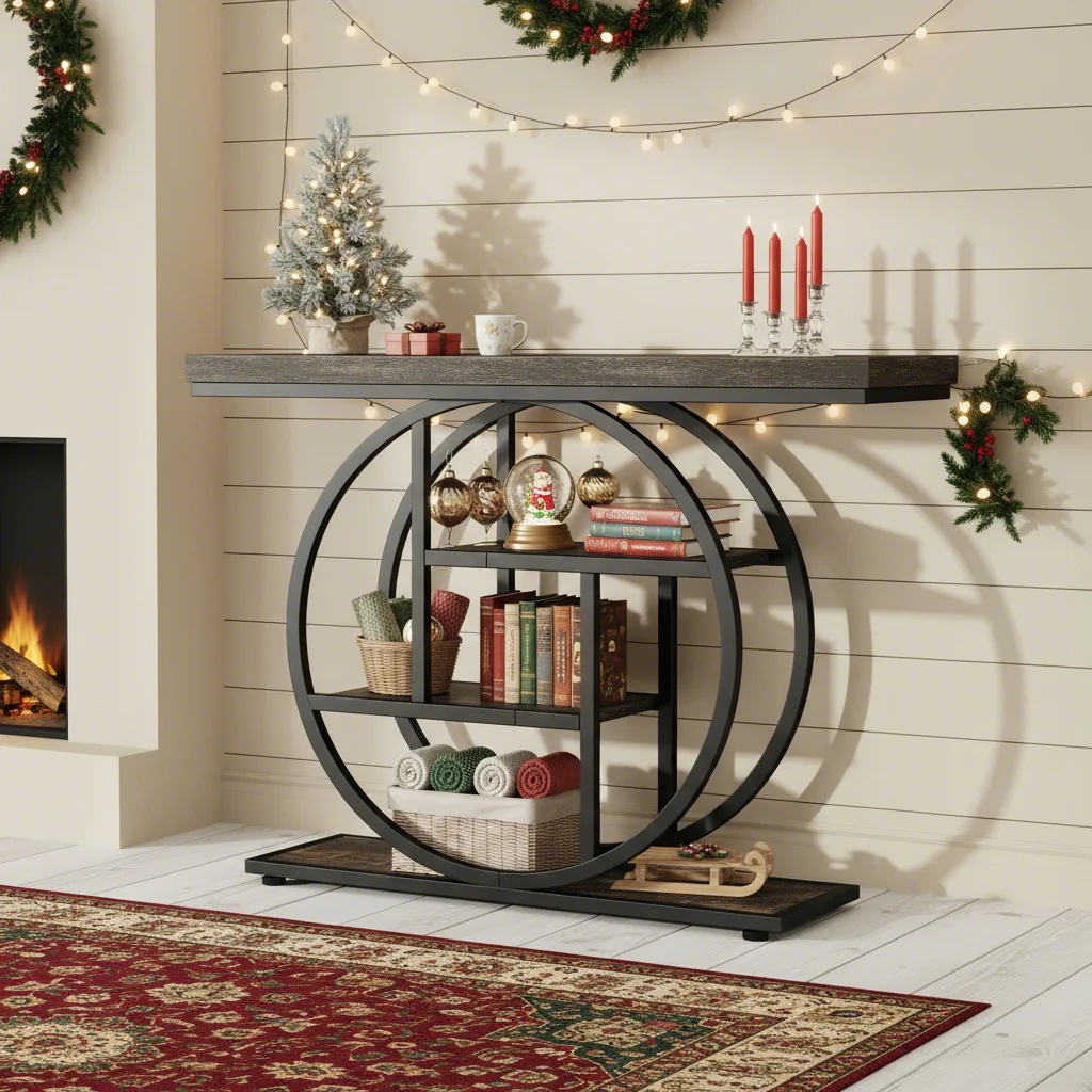 41.3" Industrial Console Table, 4-tier Sofa Table Featuring A For The Entryway Or Living Room, ()