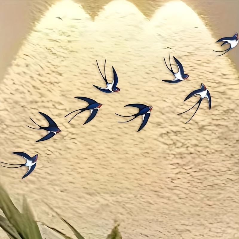 TEMU Set da 8 pezzi, da parete in metallo 2D piatta con volante colorata, Decorazione da parete a forma di uccello, da parete in metallo al laser,