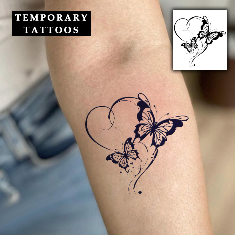 Image of Set Of 3 Temporary Tattoos Featuring And Heart Designs, Ideal For A Romantic Look. Realistic, Semi-permanent Tattoo Stickers Are Long-lasting And Measure 3.2 Inches By 3.2 Inches, Suitable For Adults