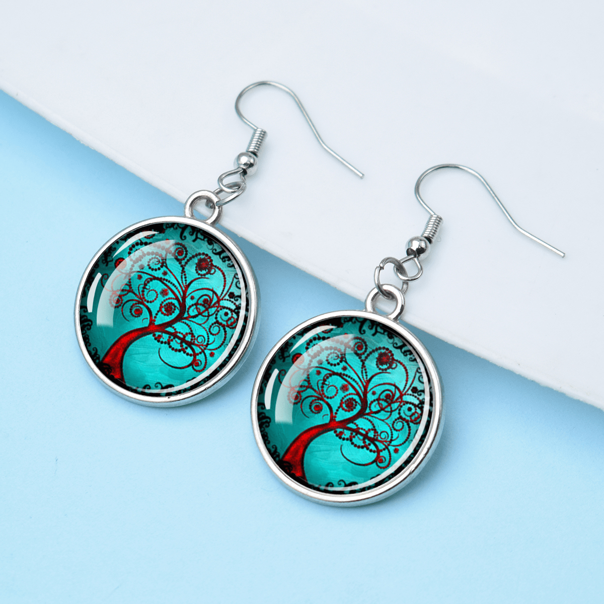Art Tree of Life Nature Theme Gem Pendant Earrings, Gift for Her