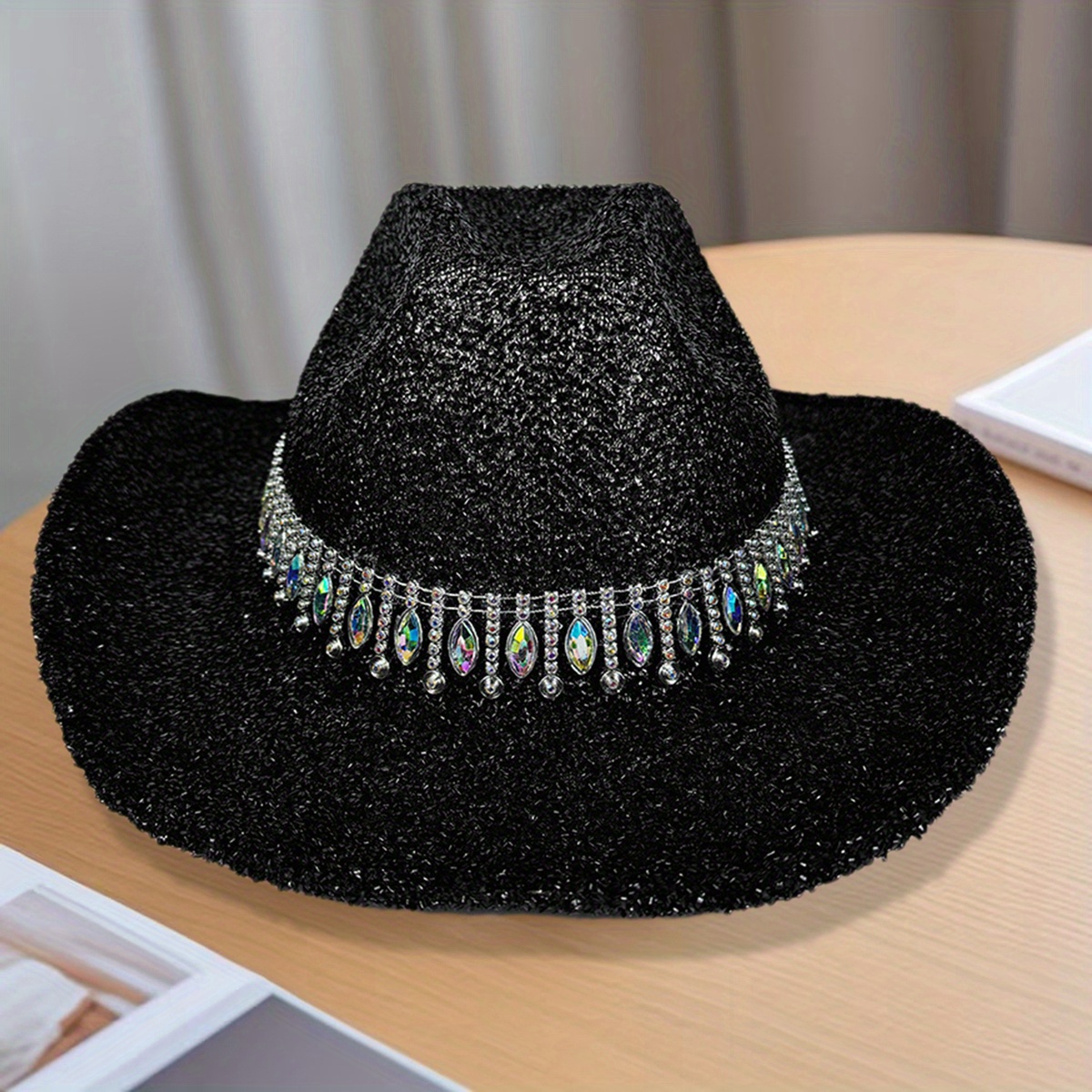 glitter black cowboy hat women western sparkly - Temu display picture 1
