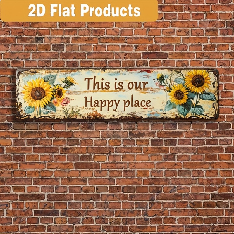 TEMU 2d Flat Printing Design, Retro Sunflower Wooden Wall Sign "this Is Our Happy " - Country Farmhouse Style Decor With Sunflower Pattern And Text,