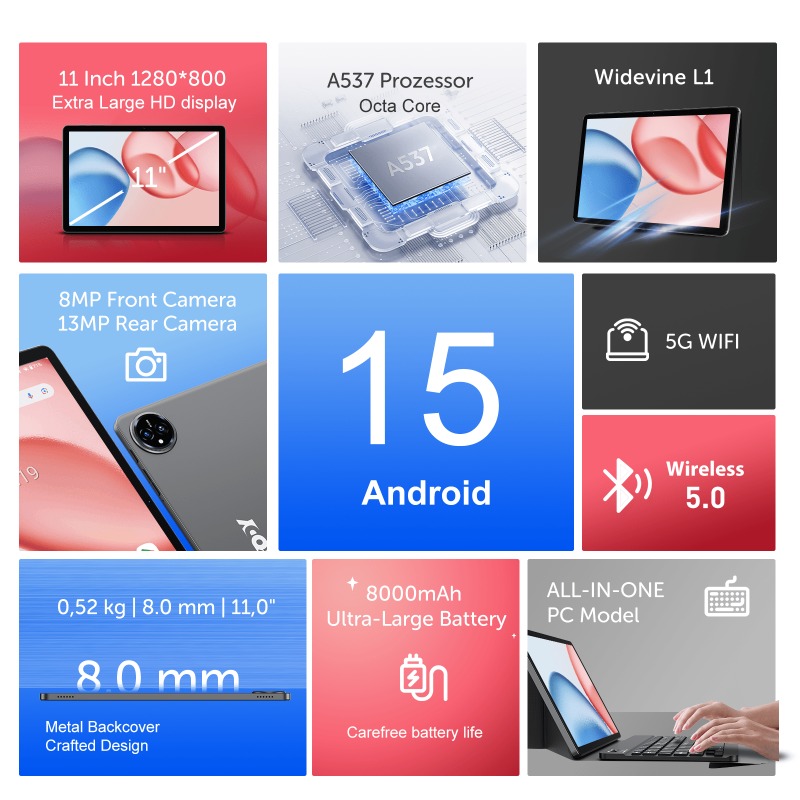 XGODY 2025 Android 15 Nieuwe 2-in-1 Tablet