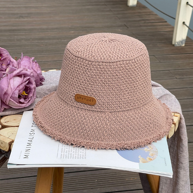 Image of Minimalist Crochet Bucket Hat, Hollowed-out Sun Hat With Leather Patch For Women, Lightweight Summer Fisherman Hat For Streetwear, Daily Outfit, , Casual Wear