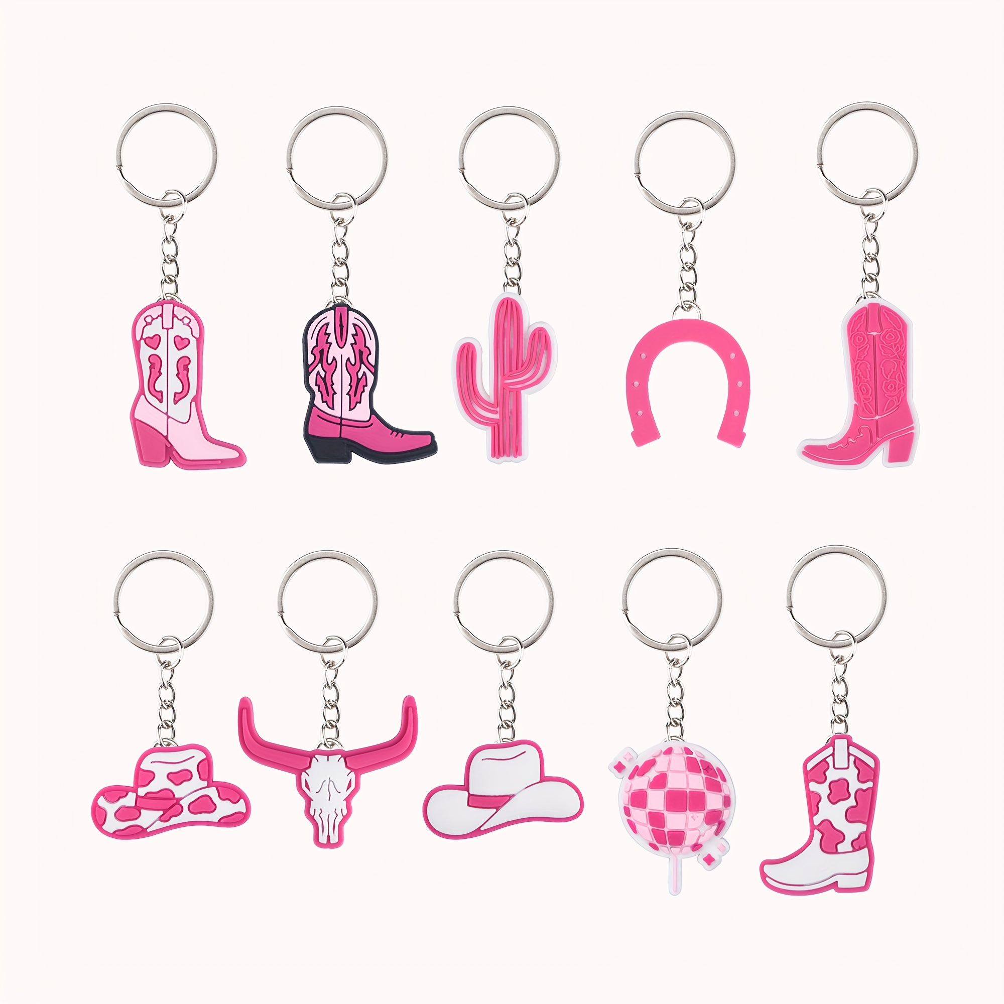 TEMU 2d Flat - 2d, Pink -themed Keychain Set Of 10pcs, Perfect As A Gift Or For Women To Decorate Their Purses And Bags. 2d Acrylic