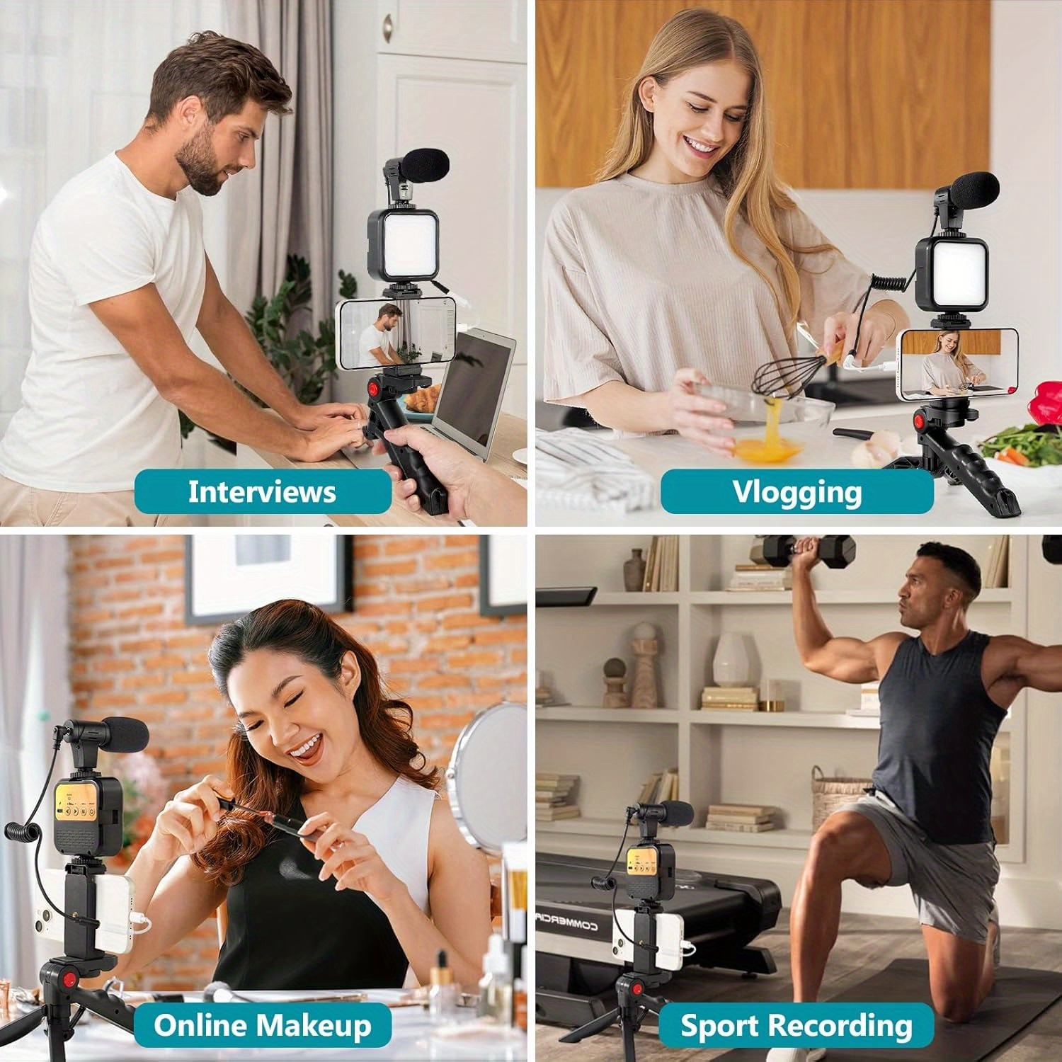 Vlogging Kit for Phone with Mini LED Light, Cardioid Microphone, Phone Clip, and Tripod for Streaming and Content Creation