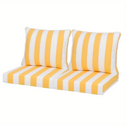 24x24 inch outdoor deep seat cushion set waterproof faderesistant patio furniture cushions with removable covers adjustable straps handles for chairs sofa couch 2piece yellow white