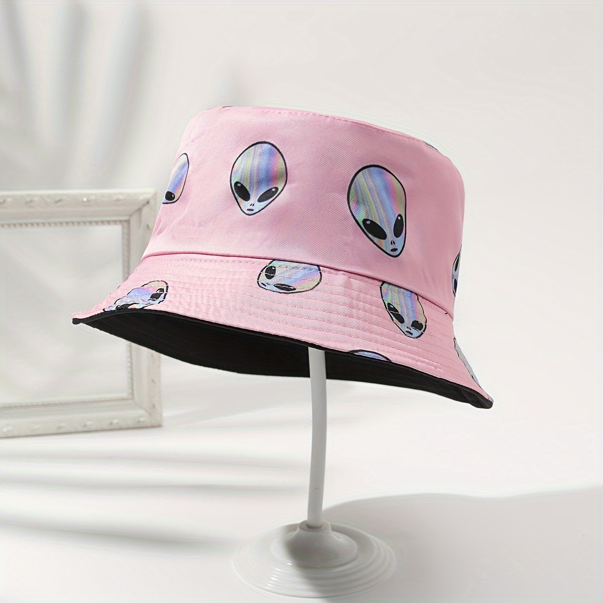 E-shop 1er-Pack -Ganzflächen-Druck Unisex Anime-Fischerhut, lässiger, umkehrbarer Outdoor-Strohhut, geeignet für Urlaub Reisen