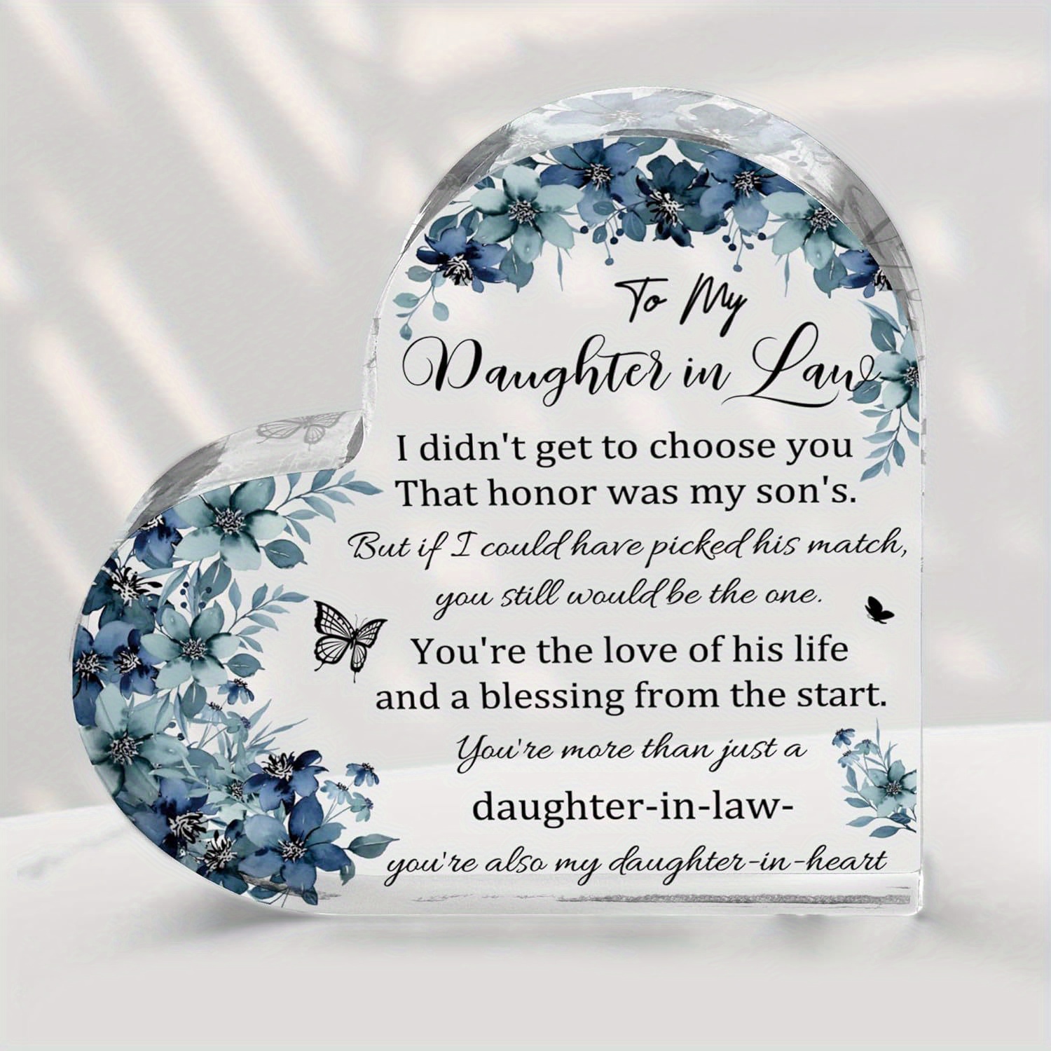 TEMU 2d Flat, 1pc Heart-shaped Acrylic Plaque - Elegant Floral - Daughter-in-law Gift From Mother-in-law, Birthday, Christmas, - Mother-in-law To