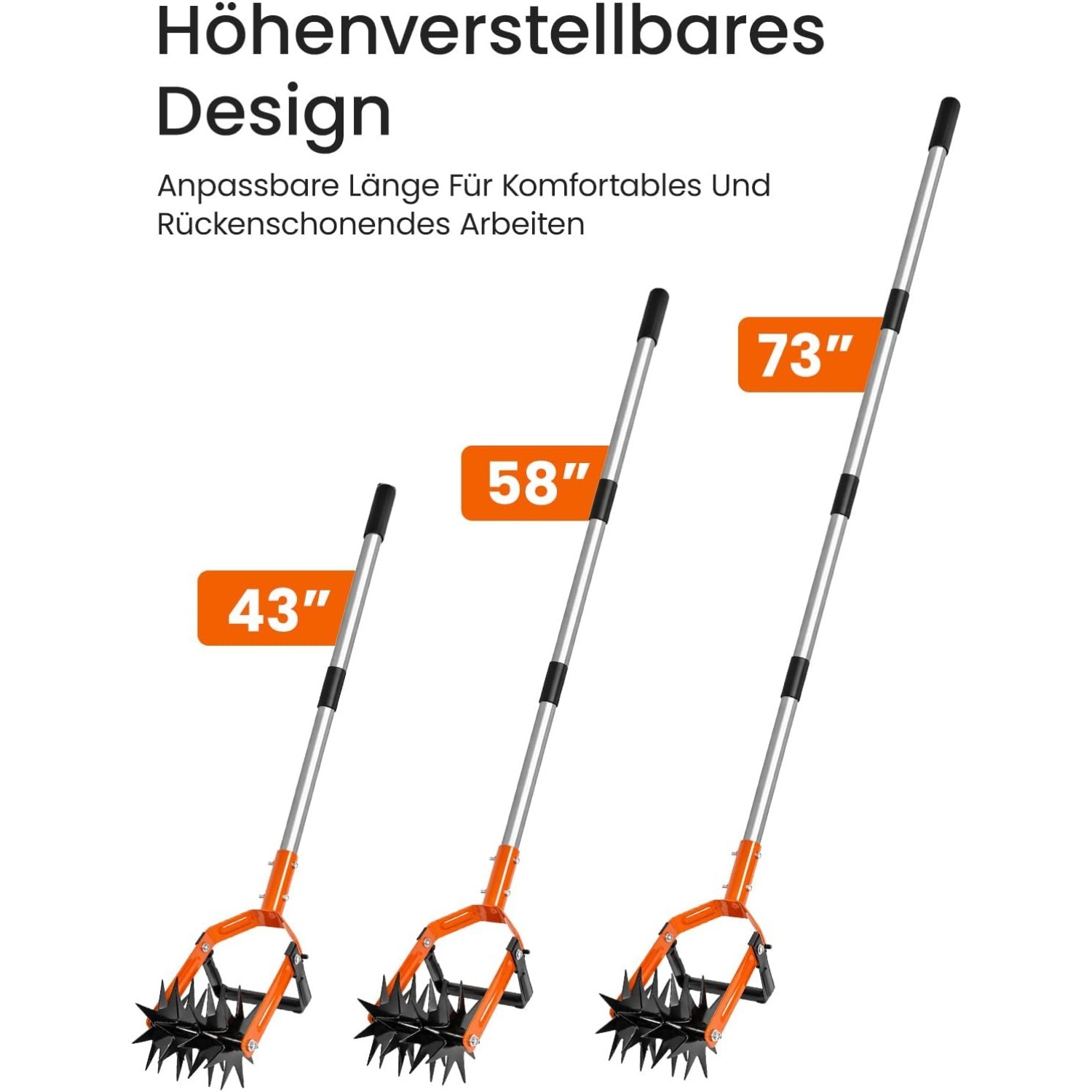 Rotary Cultivator With Adjustable Handle 2-in-1 Garden Hand And Weed Remover Wheel Soil For Aerating, Soil Mixing, Reseeding And Lawn Repair, Stainless Steel Pole