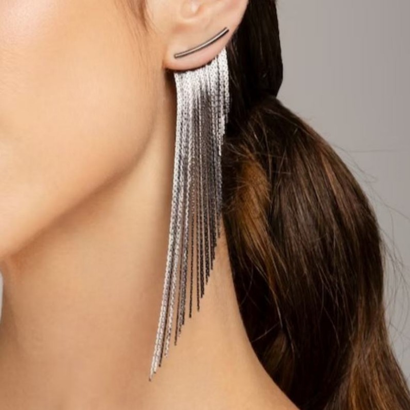 Sparkle Gunmetal Irregular Tassel Drop Earrings