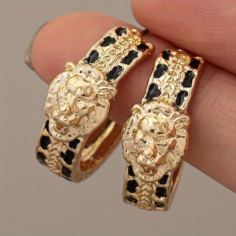 TEMU 2pcs Vintage Stud Earrings, Black & Alloy Women's Jewelry, Statement Earrings For Banquet & Daily Wear