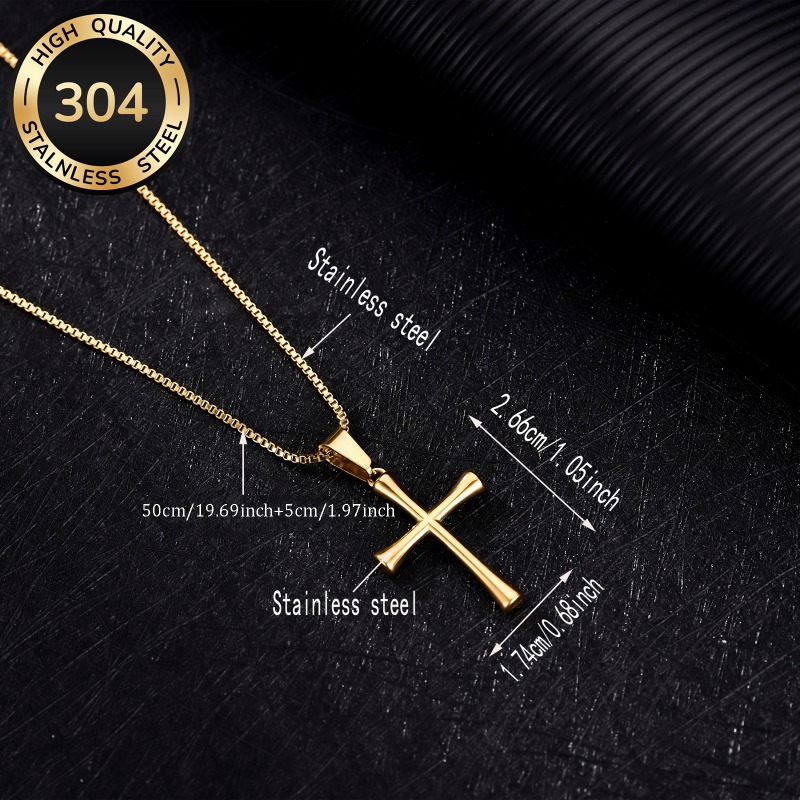 Unisex 304 Stainless Steel Cylindrical Cross Pendant Necklace