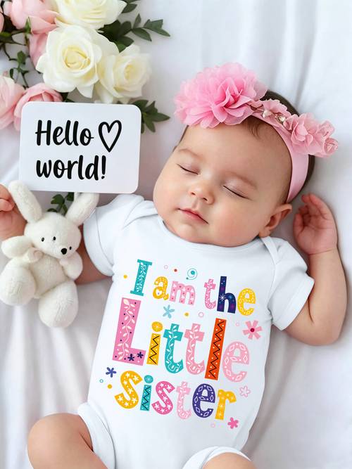 baby girl romper i am the little sister letter print newborn cute short sleeve climbing suit pfctx9880 for outdoor
