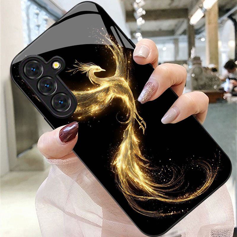 TEMU Phone Case: Golden Phoenix Pattern Phone Case With Tempered Glass For Galaxy S25 Ultra/s25 /s25 Fe/s25/s24 Ultra/s24 /s24
