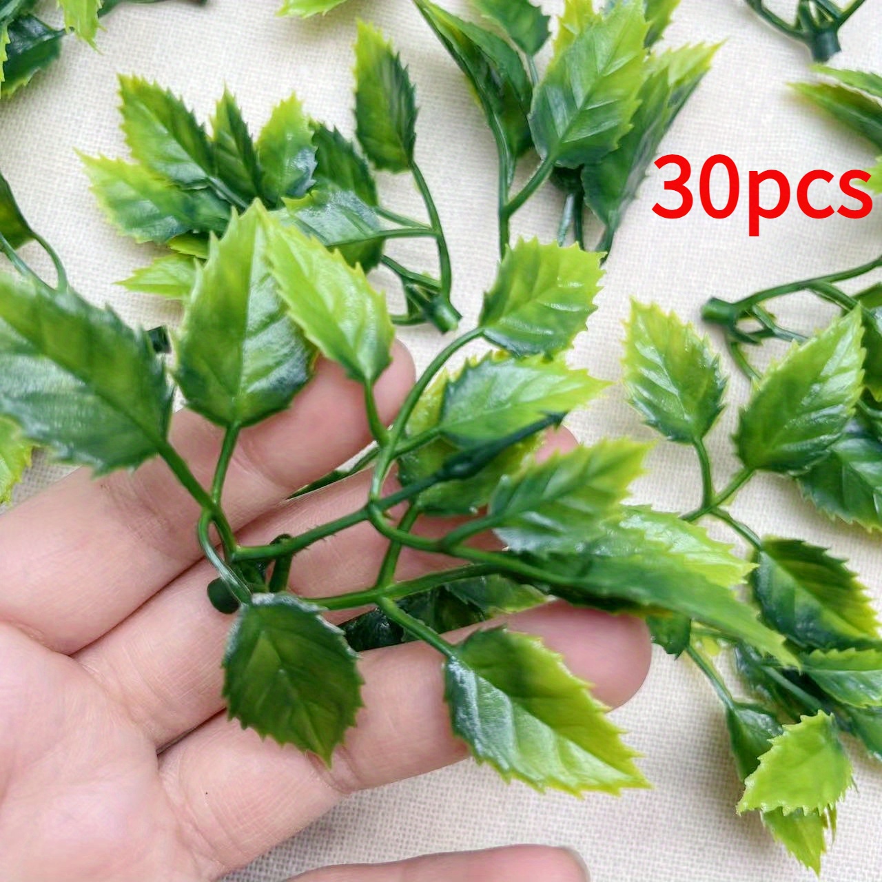 30pcs Artificial Green Peppermint Leaves, Suitable For Diy Flower Embellishments, Aquarium Landscaping, Plastic Aquatic Plants, Wall Decor, Cake Decorations, And Table Decorations