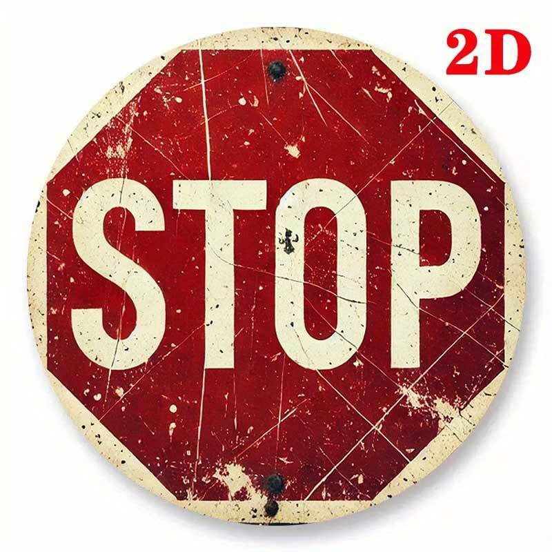 TEMU 2d Flat, 2d Flat Printing 1pc Metal Iron Sign, Vintage-style Round Metal Stop Sign - Wall Art, 19.99x19.99cm, Decor For Home, Bar, Or Outdoor