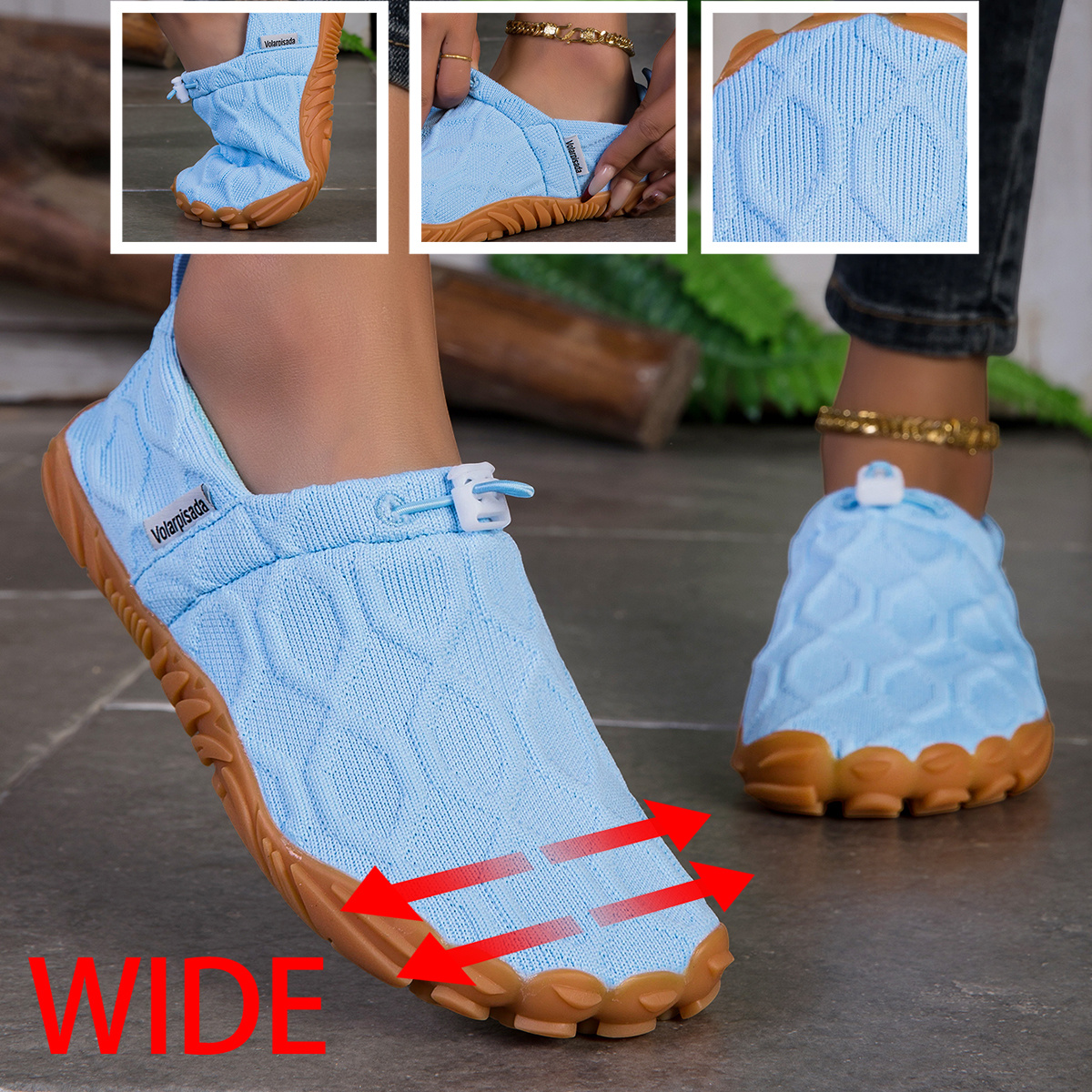 Women' Color Wide Toe Sneakers, Drawstring Breathable Woven Upper, Thick Textured Cushioned Sole, Quick Dry Lightweight Footwear For , Beach Vacation, Short Trips, Lakeside , Non-slip Traction