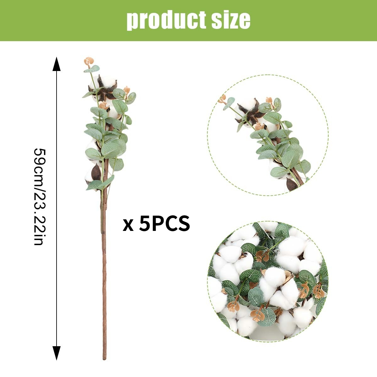 Image of 5pcs Stems With Eucalyptus Leaves, Dried Flowers Per Stem, Balls Stems For Home Farmhouse Wedding Tables Centerpieces, Floral Stems For Vase Fillers