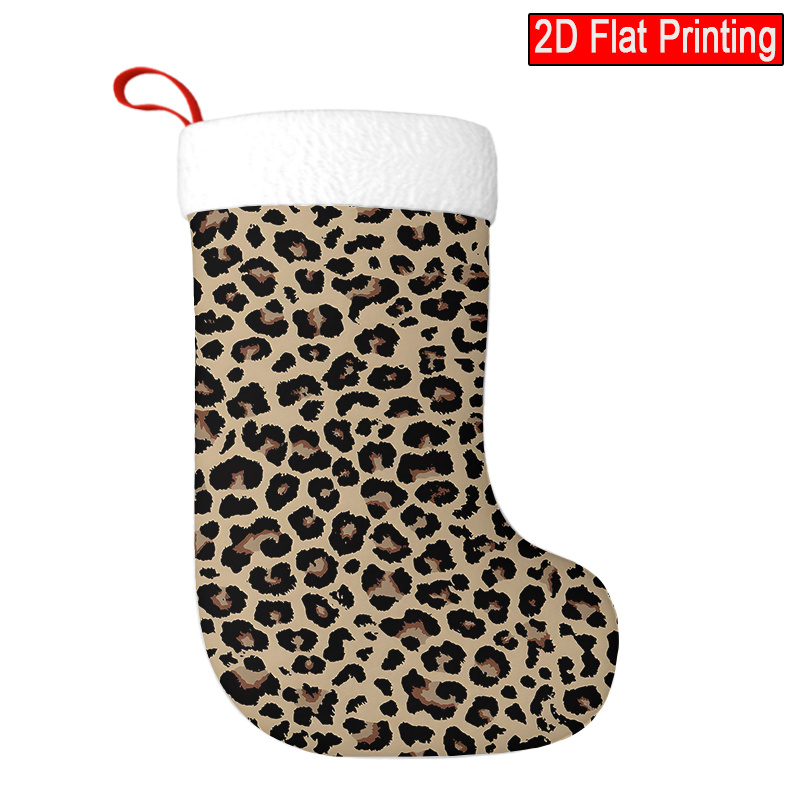 TEMU 1pc Leopard Print Christmas Stocking & Holiday Gift Bag Decoration - Elegant Leopard Pattern (leopard), No Feathers, Durable For Tree, Decor,