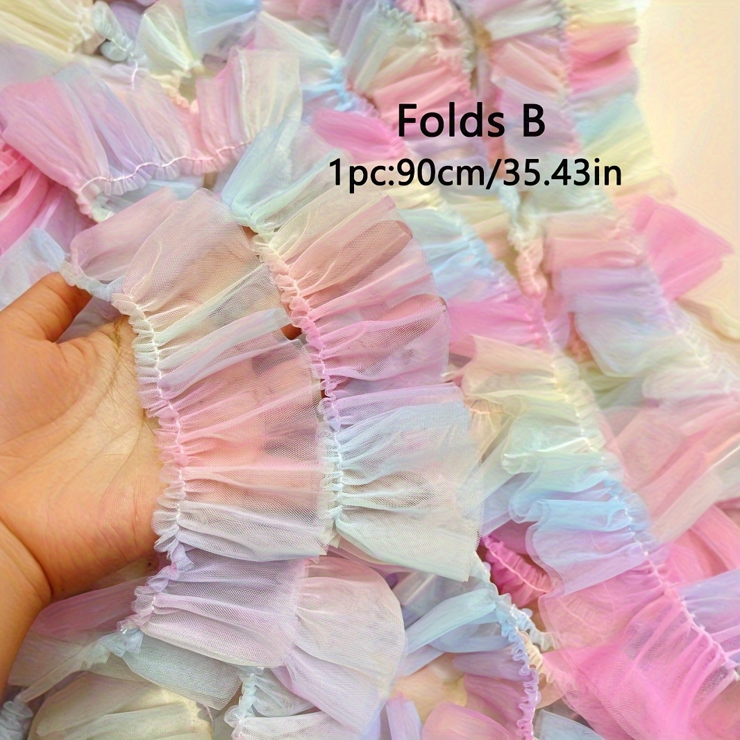 Image of 1pc Of 90cm/35.43in And 180cm/70.86in Macaron Rainbow Double-layer Pleated Puff Chiffon Mesh Lace, Accessory Performance Costume Skirt Lace, Styles And Sizes