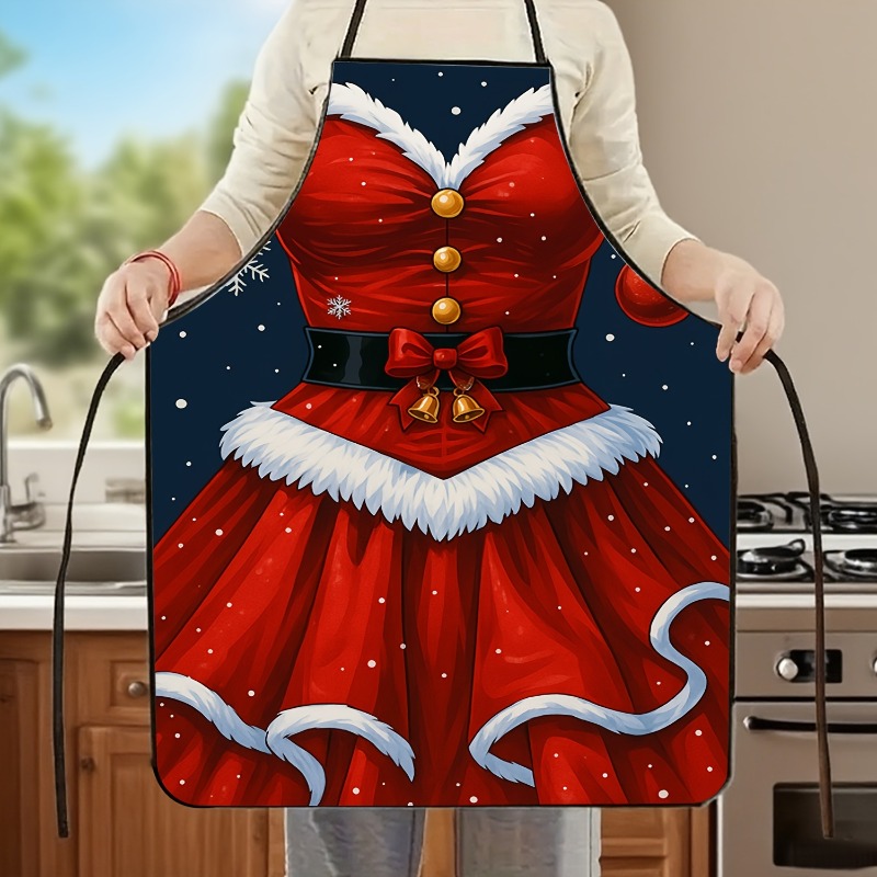 TEMU 1pc Women' Elegant Christmas Chef Apron - Snowflake Design With Golden Buttons & Collar, Suitable For Baking, Cooking, Holiday Parties, Festive