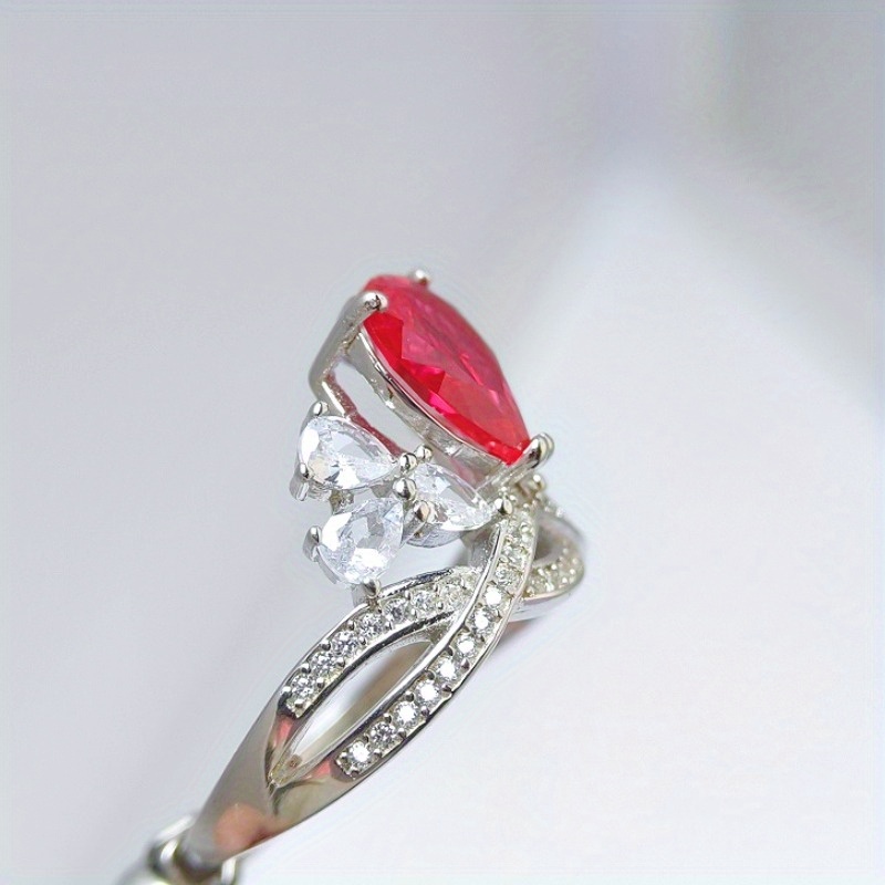 Adjustable Ring with 2-Carat Red Artificial Gemstone