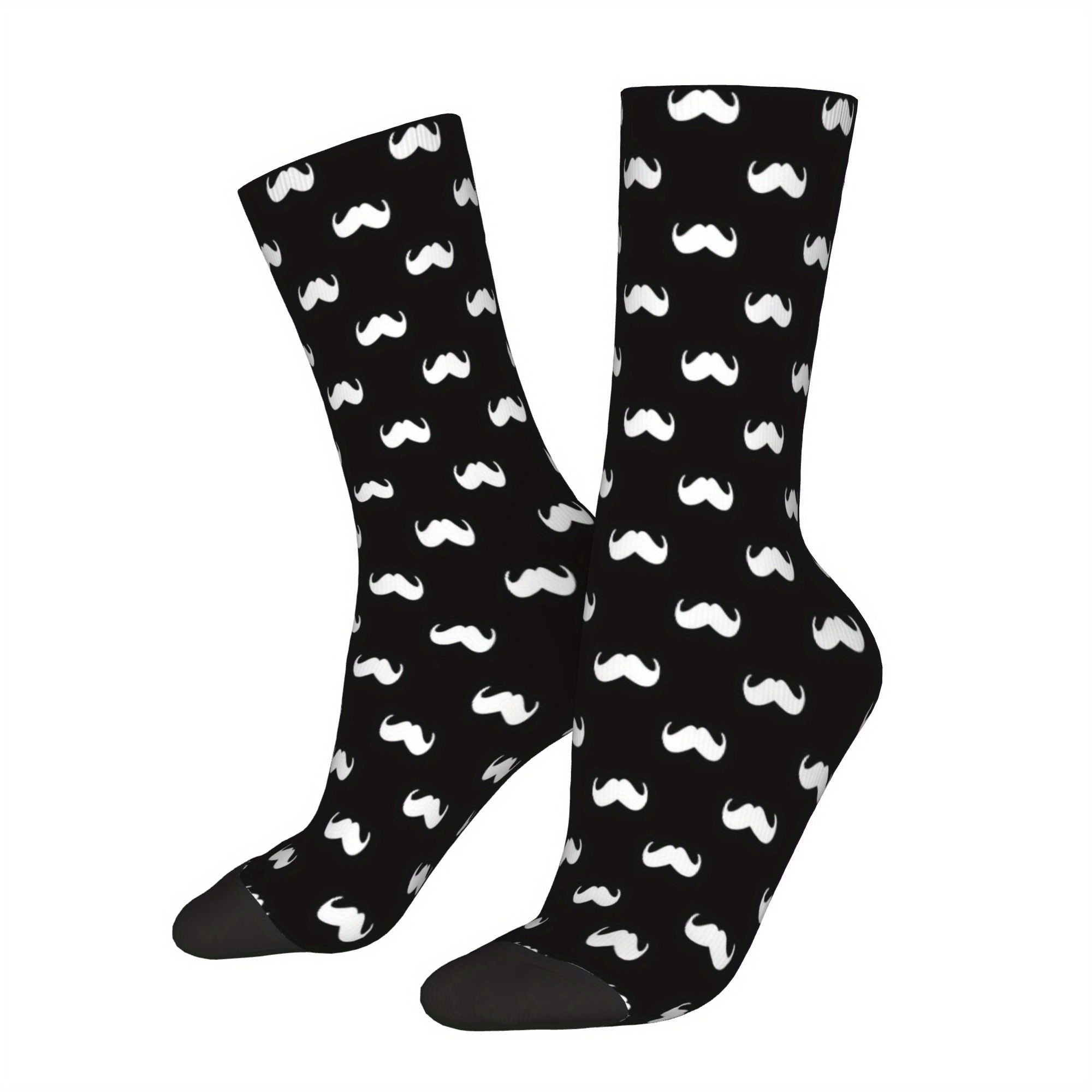 TEMU Moutache Men' Funny Face Novelty Socks - Full-body Print (mustache, Lips, Eyes) - Breathable For Gym Workout & Casual Wear - Cool Gift Idea