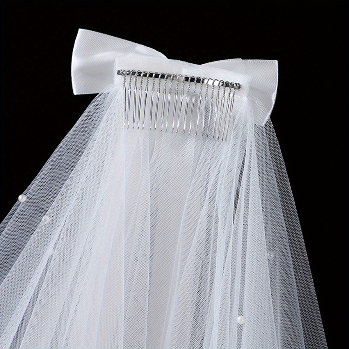 elegant white cathedral wedding veil accents bow soft tulle  display picture 3