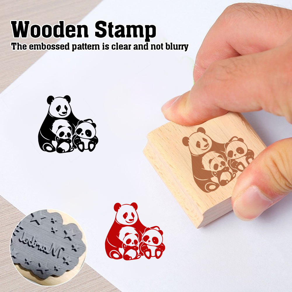 Wooden Panda Cozy Snuggle Rubber Stamp, Perfect for Card Decoration