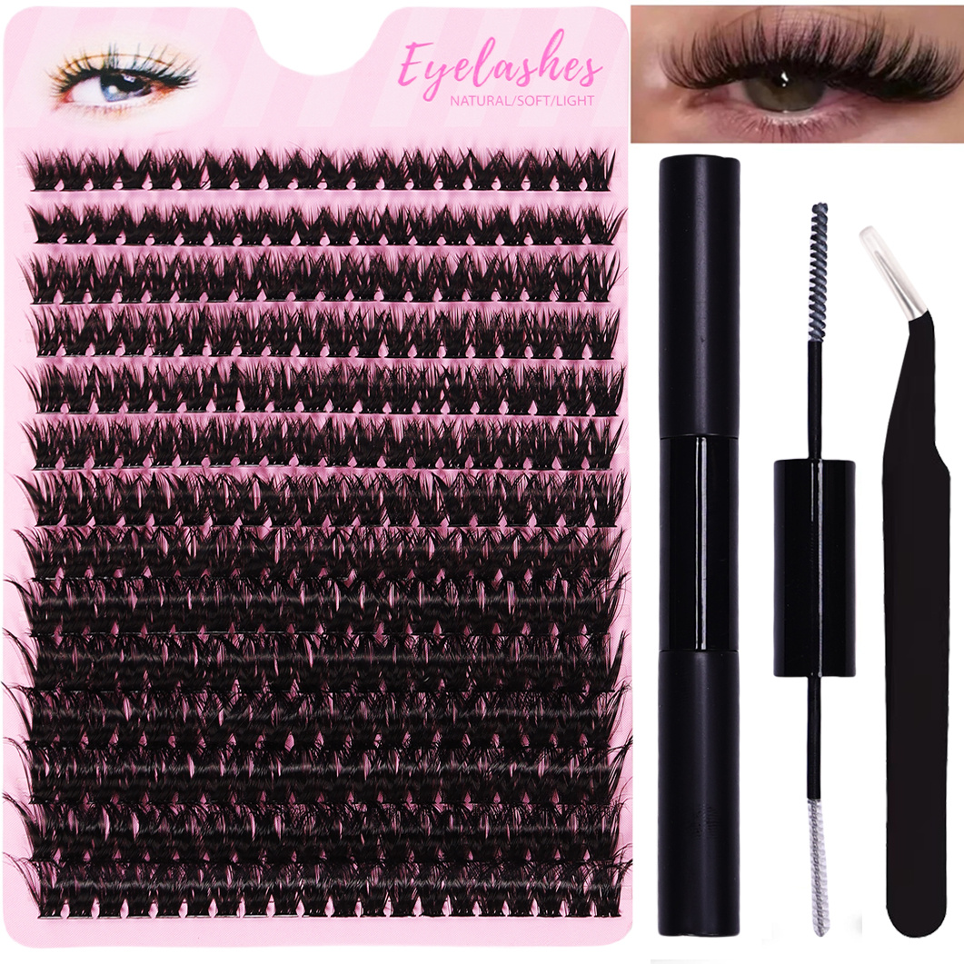 

Diy False Eyelash Kit, D Length Individual Lash , Unscented, With Adhesive, Sealant, Tweezers For Reusable &