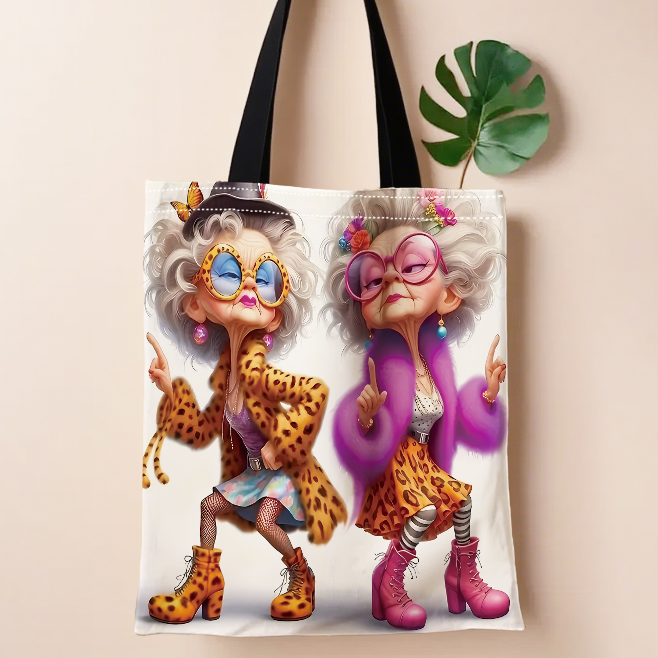 TEMU 1pc Stylish Grandma Cartoon Design Shoulder Bag, Ideal For Shopping, 2d Print, Everyday Use, Holiday Presents, , Unisex Bag