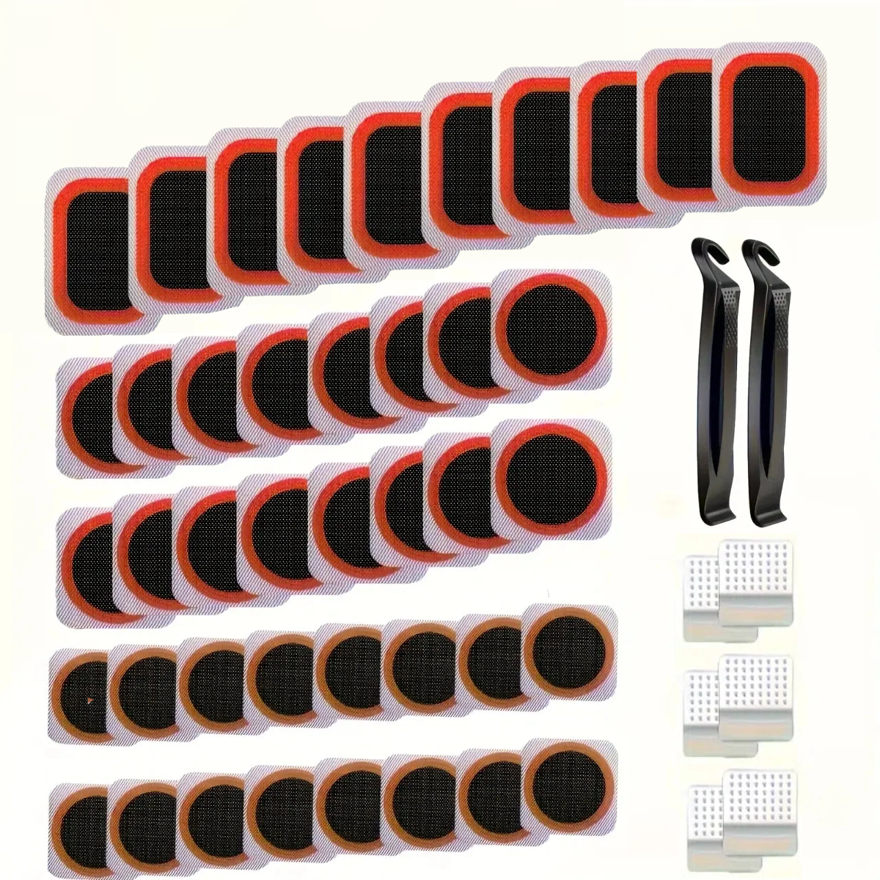 Image of 50pcs Bicycle Tire Repair Kit, Assembled With Rubber Patches, Metal Tire Files, And Pry Bars- Essential Tool For Mountain, Road, Bmx, And Motorcycle - Complete Bicycle Adventure Inner Tube Patch Kit