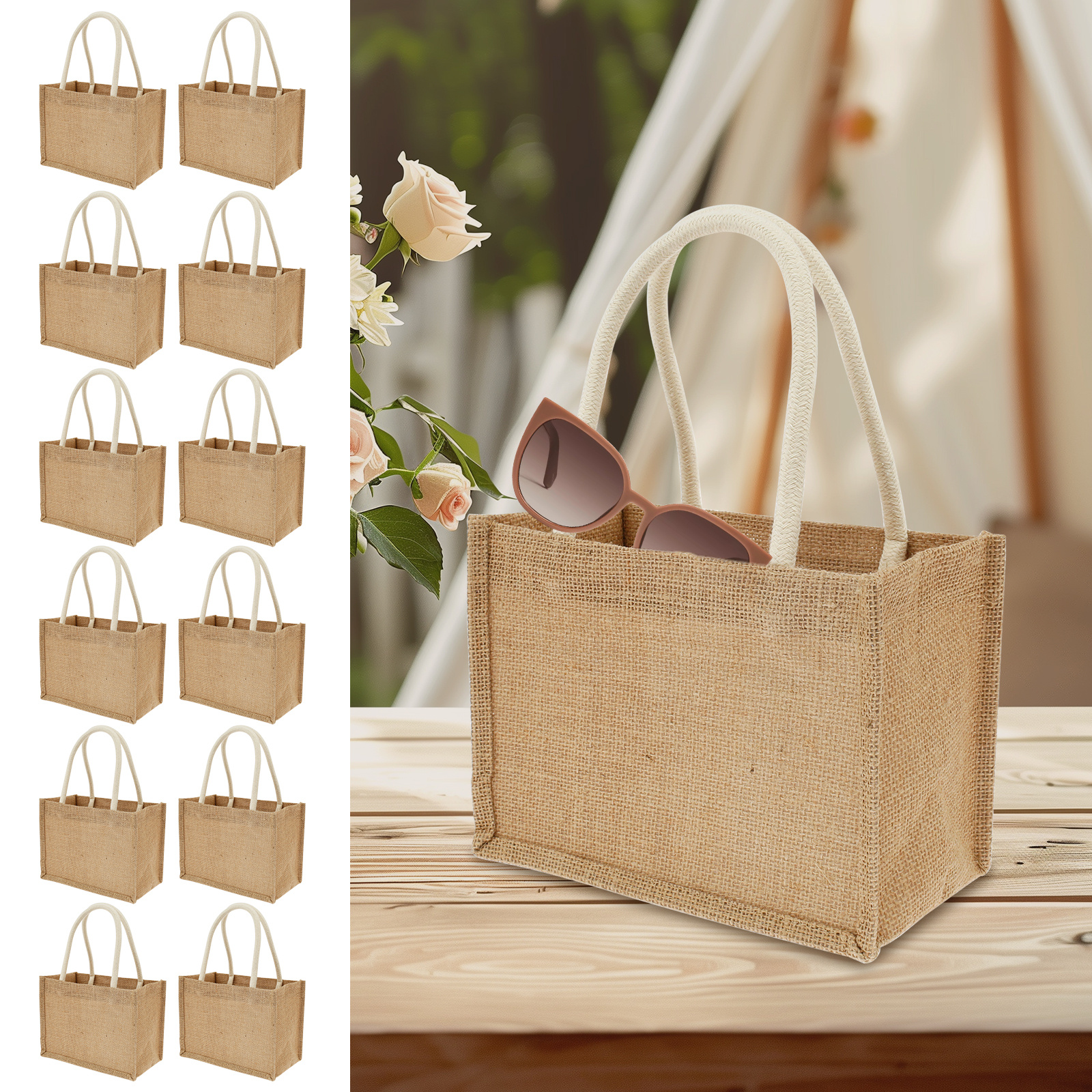 12pcs mini jute tote bags handles reusable durable Temu United